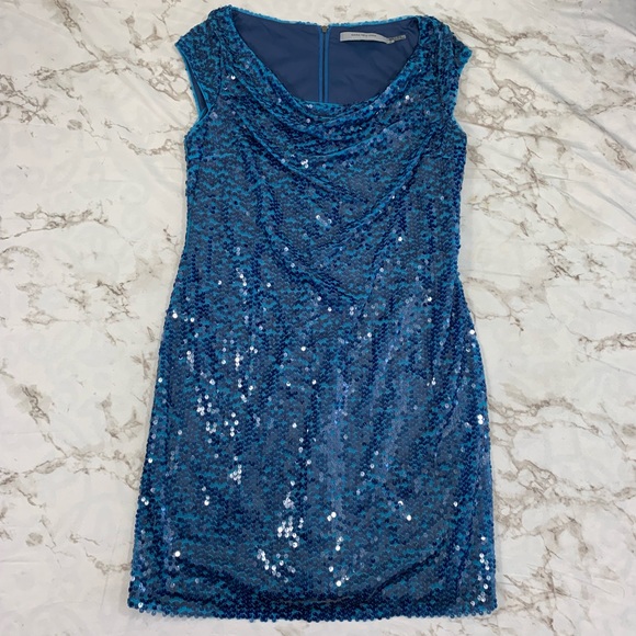 Marc New York Blue Cowl-Neck Sequined Dress - Picture 3 of 6